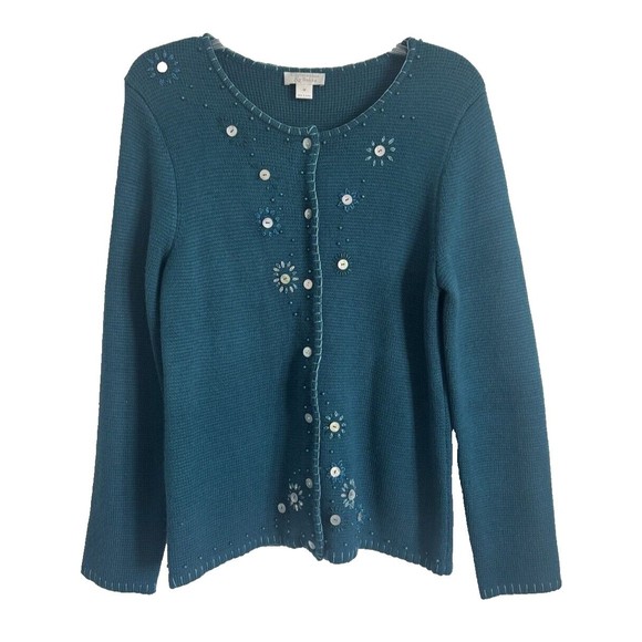 Alfred Dunner Cardigan Sweater Sequins Grandma Size Medium - Picture 1 of 16